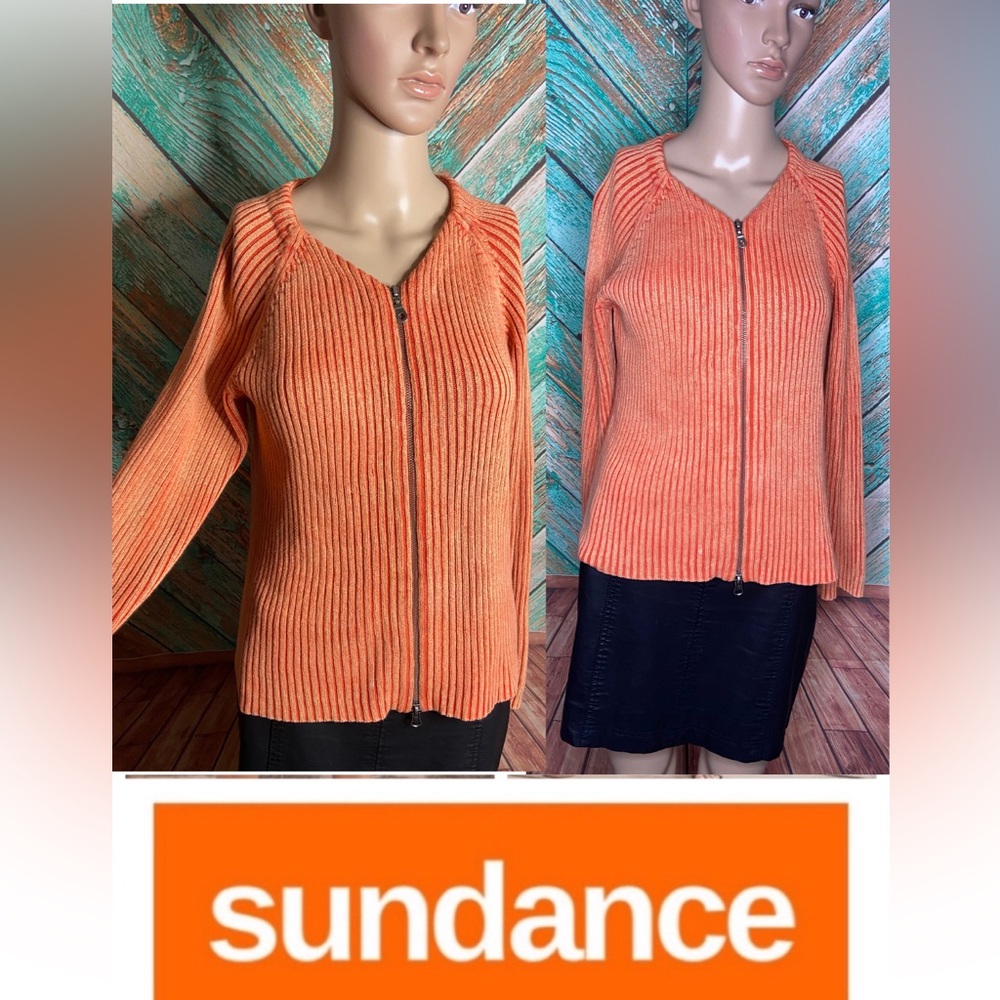 Sundance Cotton Washed Orange Front Zip Sweater